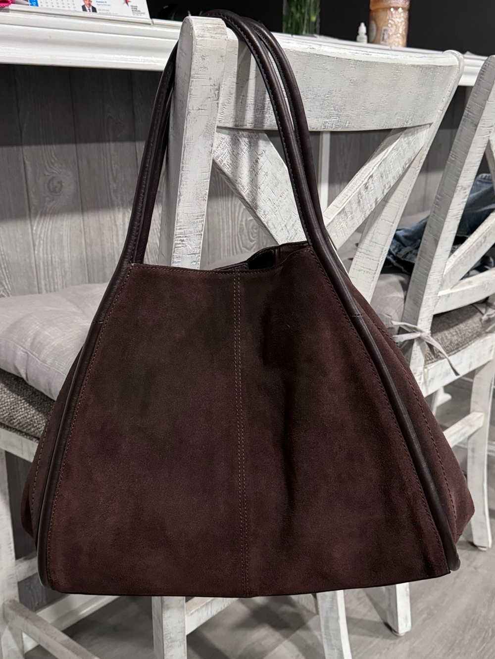 Women's Suede Tote Bag in Dark Brown